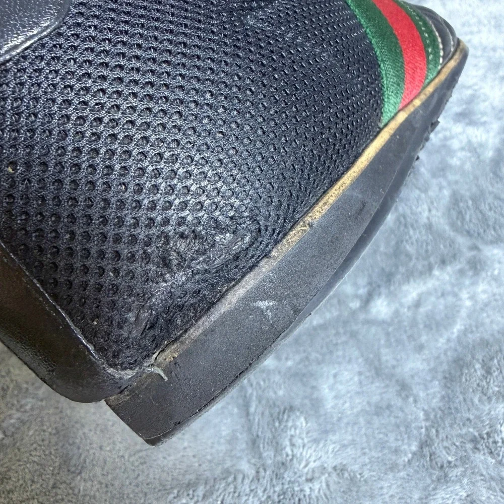 Gucci Mens Black Leather Mesh Web Stripe Sneakers 295197 Size 8 G